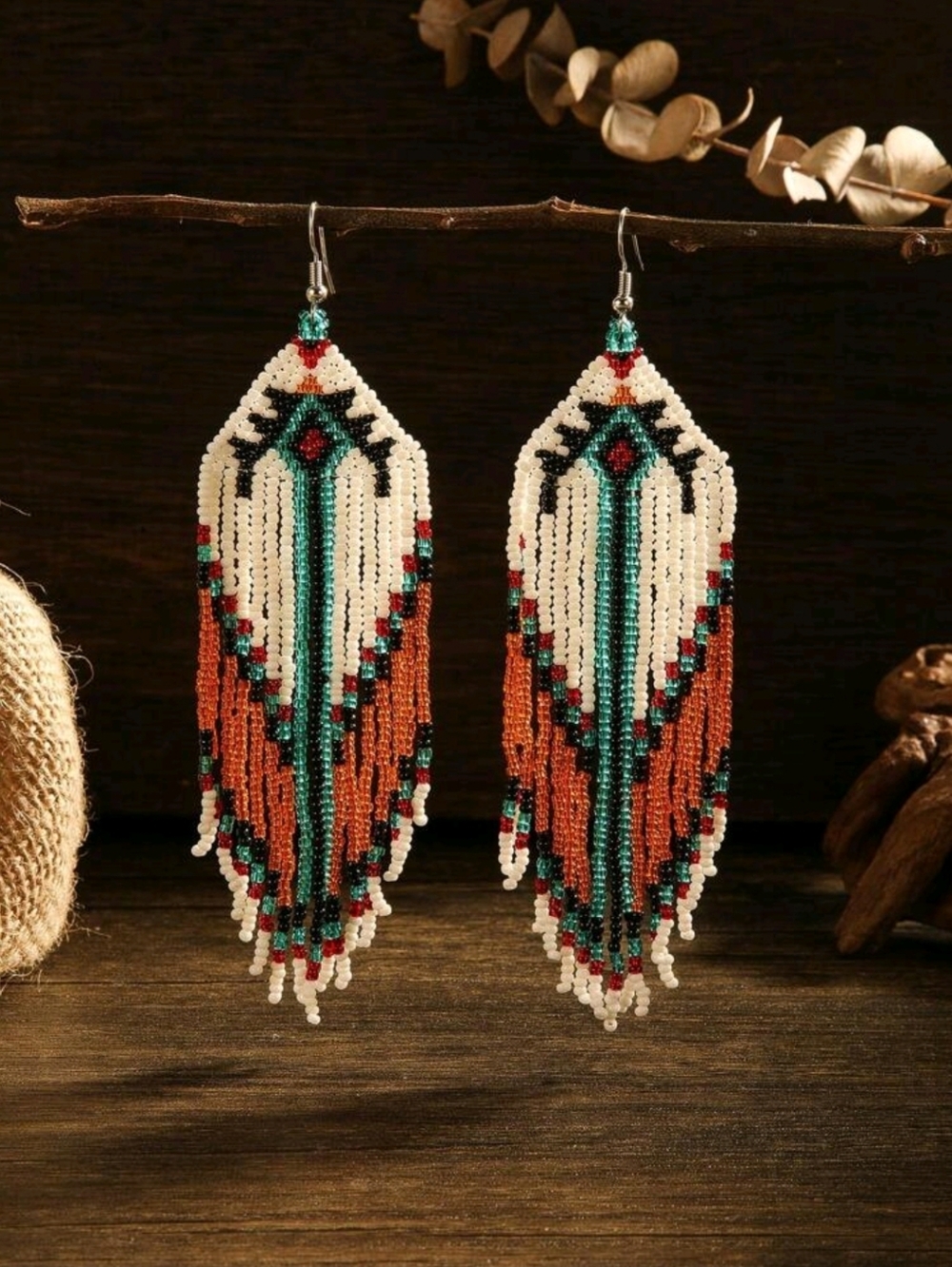 Native Style Handmade Beaded Dangle Drop Chandelier Earrings Stainless NEW